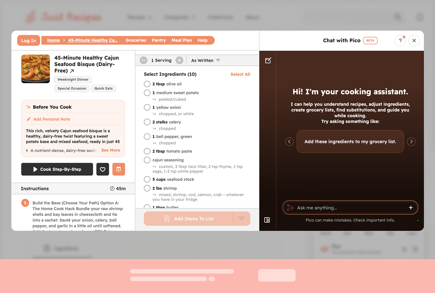 Allspice Overlay configuration showing the complete cooking experience.
