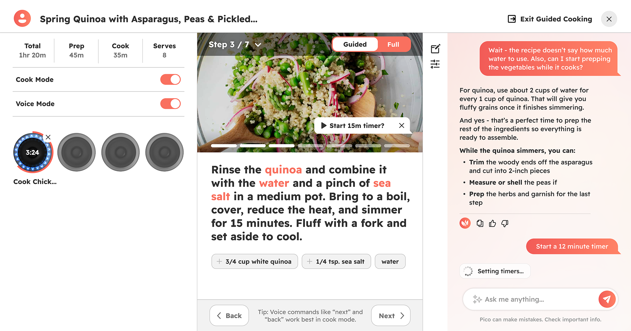 Guided cooking - step by step view